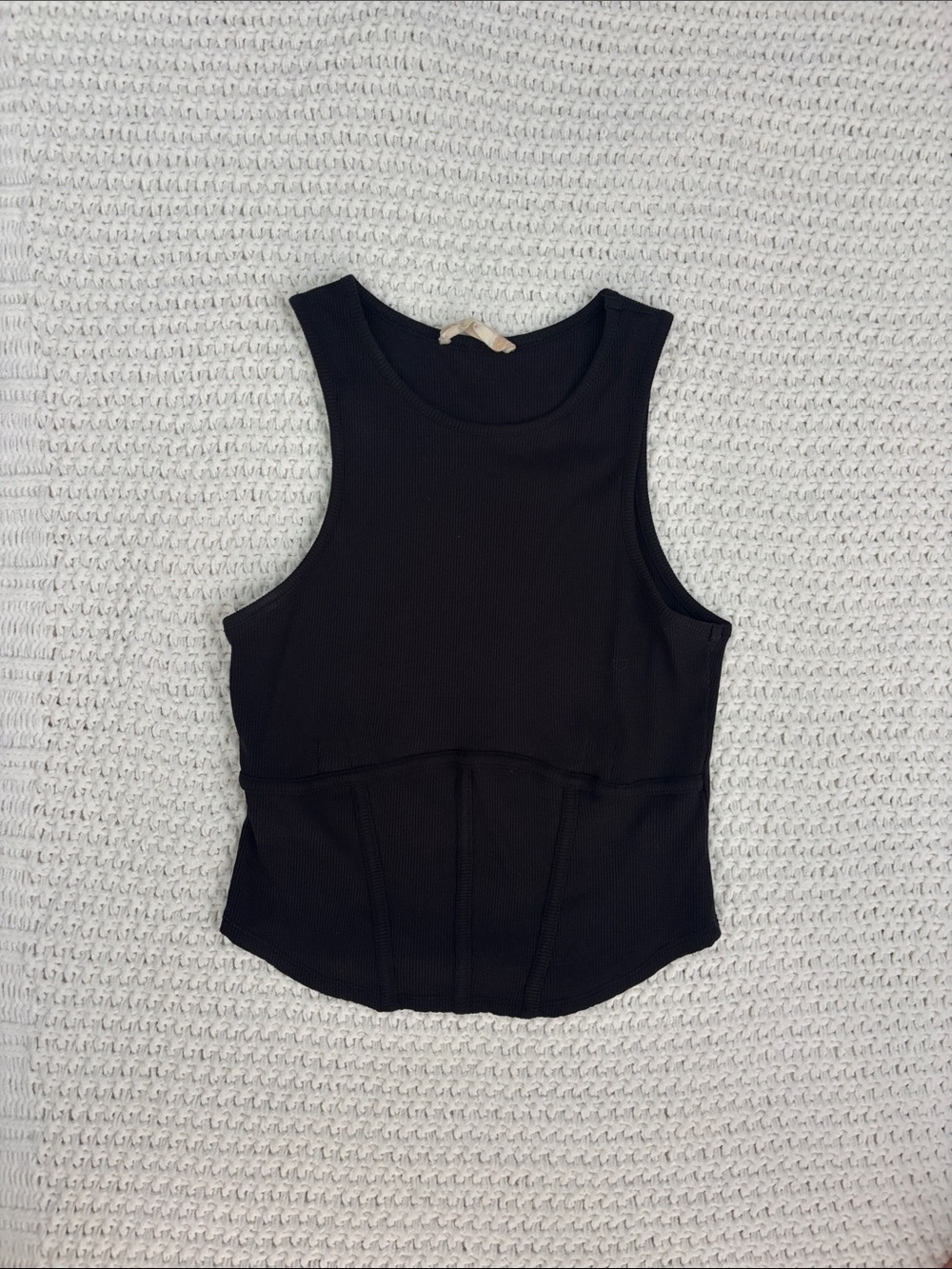 Altar’d State Black Women's Ribbed High Neck Tank Top with Structured Waist